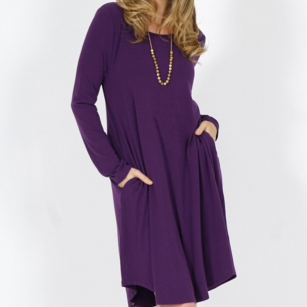 ⭐ Purple Long Sleeve Tunic Dress with Pockets - Plus Size 1x XL - NWOT